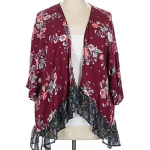 Suzanne Betro Burgundy Floral Kimono | Size 4X